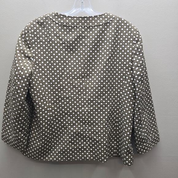 Talbots Geometric Print Button Front Swing Jacket Blazer Office Brown Cream 14 - Picture 2 of 6